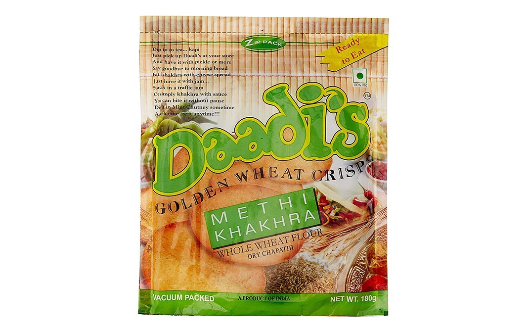 Daadi's Golden Wheat Crisps Methi Khakhra   Pack  180 grams